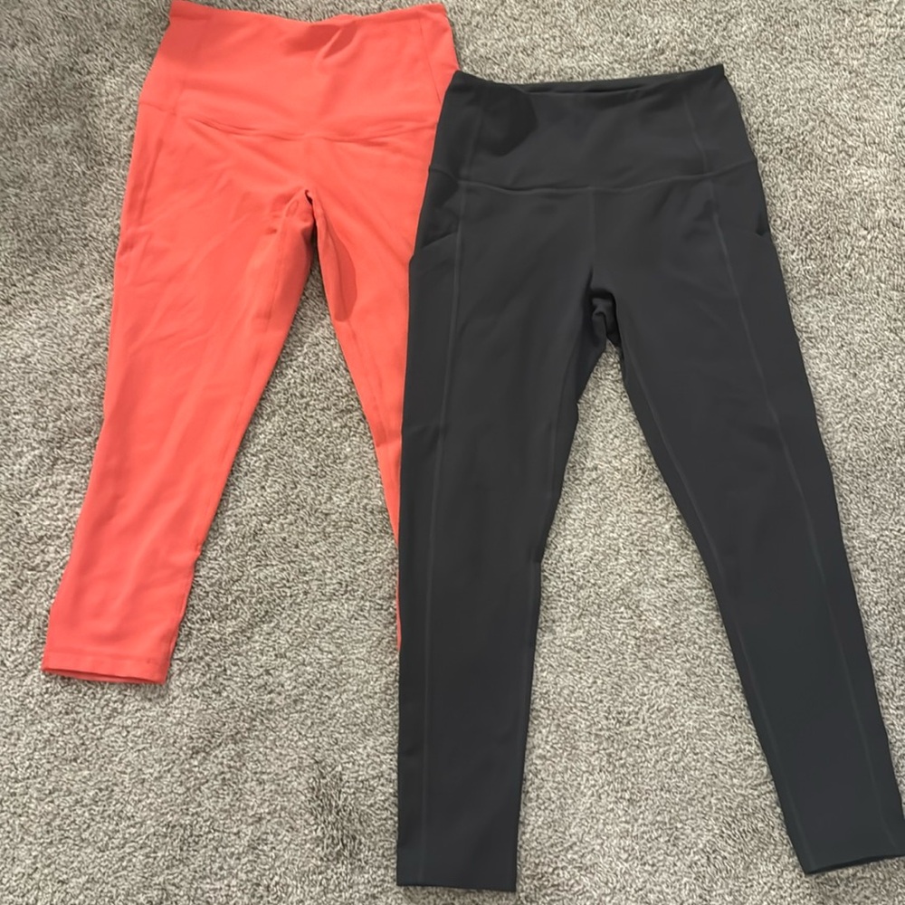 Zella leggings. Bright orange and grey. Size small. Price is for both